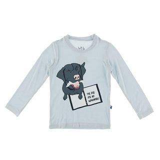 Girl's Print Bamboo Long Sleeve Tailored Fit Graphic Tee Shirt - Illusion Blue Dog Ate Homework Baby & Toddler Tops