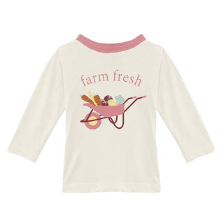 KicKee Pants Girls Print Long Sleeve Tailored Fit Graphic Tee Shirt - Natural Farm Fresh