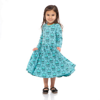 KicKee Pants Girls Print Long Sleeve Twirl Dress - Art Nouveau Floral