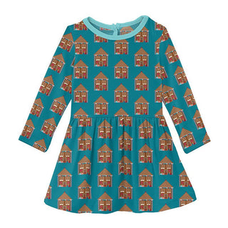 Girl's Print Bamboo Long Sleeve Twirl Dress - Bay Gingerbread KicKee Pants