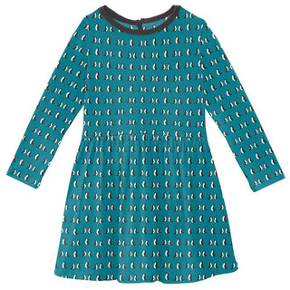 Girl's Print Bamboo Long Sleeve Twirl Dress - Bay Penguins KicKee Pants