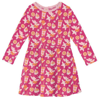 KicKee Pants Girl's Print Long Sleeve Twirl Dress - Calypso Orange Cream