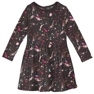 KicKee Pants Girl's Print Long Sleeve Twirl Dress - Calypso Splatter Paint