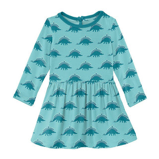 KicKee Pants Girls Print Long Sleeve Twirl Dress - Iceberg Menorahsaurus