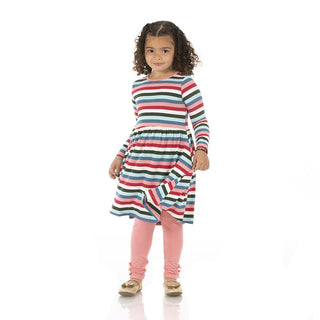 Girl's Print Bamboo Long Sleeve Twirl Dress - Snowball Multi Stripe Baby & Toddler Dresses