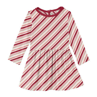 Girl's Print Bamboo Long Sleeve Twirl Dress - Strawberry Candy Cane Stripe Baby & Toddler Dresses