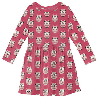 Girl's Print Bamboo Long Sleeve Twirl Dress - Taffy Wise Owls Baby & Toddler Dresses