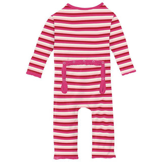 Girl's Print Bamboo Muffin Ruffle Coverall with Zipper - Anniversary Candy Stripe KicKee Pants