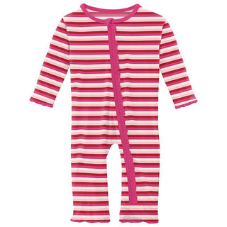 Girl's Print Bamboo Muffin Ruffle Coverall with Zipper - Anniversary Candy Stripe Baby & Toddler Sleepwear