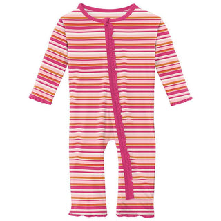 Girl's Print Bamboo Muffin Ruffle Coverall with Zipper - Anniversary Sunset Stripe Baby & Toddler Sleepwear