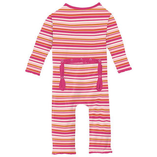 Girl's Print Bamboo Muffin Ruffle Coverall with Zipper - Anniversary Sunset Stripe Baby & Toddler Sleepwear