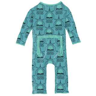 Girl's Print Bamboo Muffin Ruffle Coverall with Zipper - Art Nouveau Floral KicKee Pants