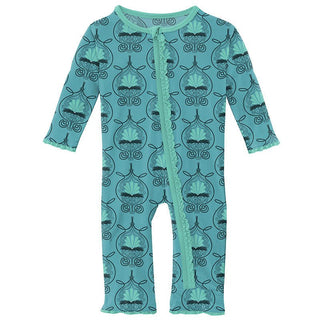 Girl's Print Bamboo Muffin Ruffle Coverall with Zipper - Art Nouveau Floral KicKee Pants