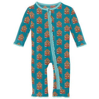 KicKee Pants Girls Print Muffin Ruffle Coverall with Zipper - Bay Gingerbread