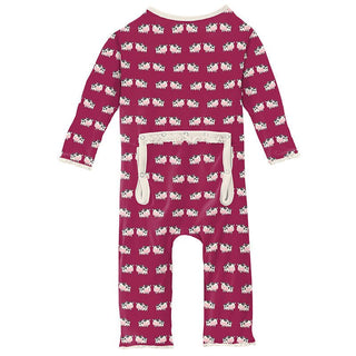 Girl's Print Bamboo Muffin Ruffle Coverall with Zipper - Berry Cow (15ANV) Baby & Toddler Sleepwear