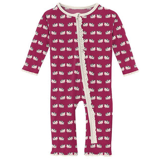 Girl's Print Bamboo Muffin Ruffle Coverall with Zipper - Berry Cow (15ANV) Baby & Toddler Sleepwear