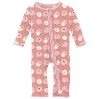 Girl's Print Bamboo Muffin Ruffle Coverall with Zipper - Blush Peep Peeps Baby & Toddler Sleepwear