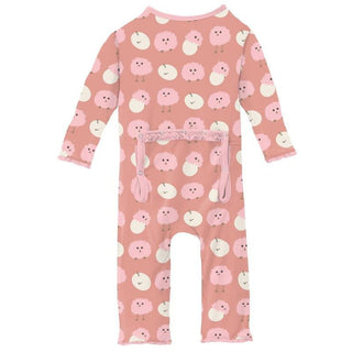 Girl's Print Bamboo Muffin Ruffle Coverall with Zipper - Blush Peep Peeps Baby & Toddler Sleepwear