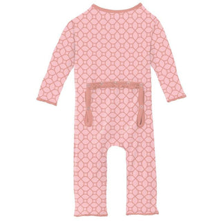 Girl's Print Bamboo Muffin Ruffle Coverall with Zipper - Blush Spring Lattice Baby & Toddler Sleepwear