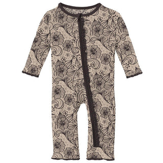 Girl's Print Bamboo Muffin Ruffle Coverall with Zipper - Burlap Lace Baby & Toddler Sleepwear