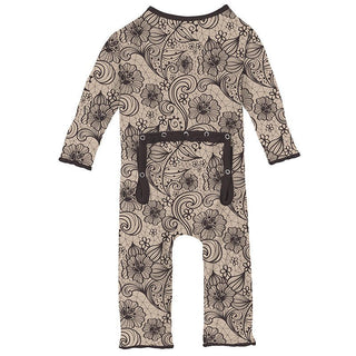 Girl's Print Bamboo Muffin Ruffle Coverall with Zipper - Burlap Lace Baby & Toddler Sleepwear