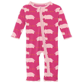 Girl's Print Bamboo Muffin Ruffle Coverall with Zipper - Calypso Hippo Baby & Toddler Sleepwear