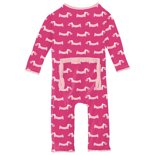 Girl's Print Bamboo Muffin Ruffle Coverall with Zipper - Calypso Pretzel Pup Baby & Toddler Sleepwear