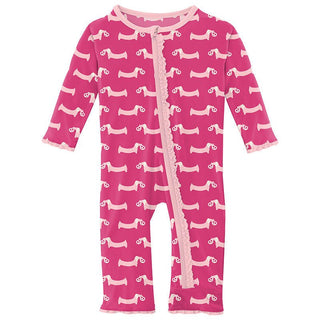 Girl's Print Bamboo Muffin Ruffle Coverall with Zipper - Calypso Pretzel Pup Baby & Toddler Sleepwear