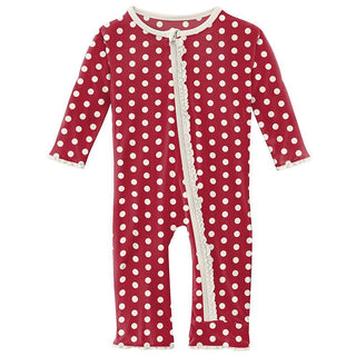 Girl's Print Bamboo Muffin Ruffle Coverall with Zipper - Candy Apple Polka Dots Baby & Toddler Sleepwear