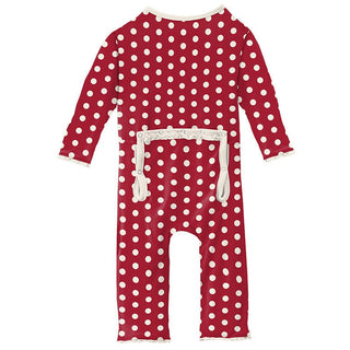 Girl's Print Bamboo Muffin Ruffle Coverall with Zipper - Candy Apple Polka Dots KicKee Pants