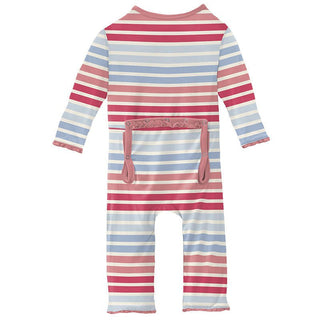 Girl's Print Bamboo Muffin Ruffle Coverall with Zipper - Cotton Candy Stripe Baby & Toddler Sleepwear