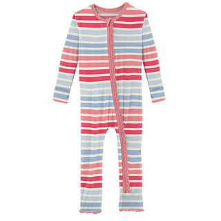 Girl's Print Bamboo Muffin Ruffle Coverall with Zipper - Cotton Candy Stripe Baby & Toddler Sleepwear