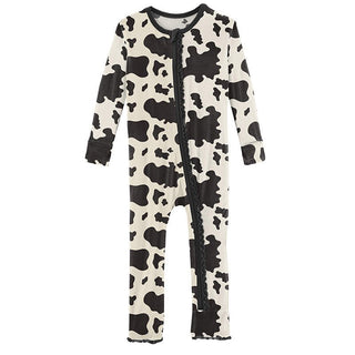 Girl's Print Bamboo Muffin Ruffle Coverall with Zipper - Cow Print Baby & Toddler Sleepwear