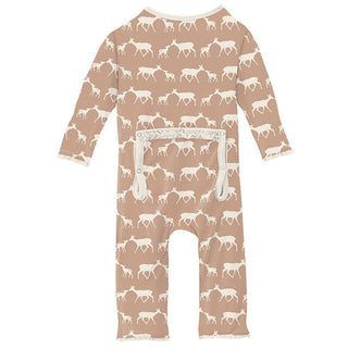 Girl's Print Bamboo Muffin Ruffle Coverall with Zipper - Doe and Fawn (15ANV) Baby & Toddler Sleepwear