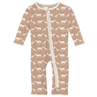 Girl's Print Bamboo Muffin Ruffle Coverall with Zipper - Doe and Fawn (15ANV) Baby & Toddler Sleepwear