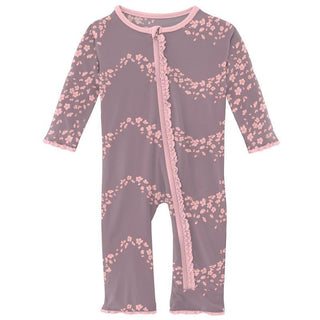 KicKee Pants Girls Print Muffin Ruffle Coverall with Zipper - Elderberry Sakura Wind