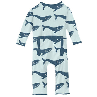 KicKee Pants Girls Print Muffin Ruffle Coverall with Zipper - Fresh Air Blue Whales