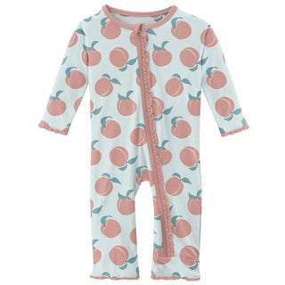 Girl's Print Muffin Ruffle Coverall with Zipper - Fresh Air Peaches KicKee Pants