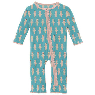 Girl's Print Bamboo Muffin Ruffle Coverall with Zipper - Glacier Baby Doll Baby & Toddler Sleepwear