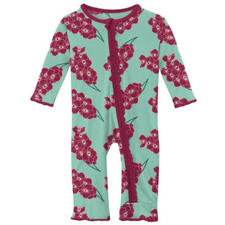 Girl's Print Bamboo Muffin Ruffle Coverall with Zipper - Glass Orchids Baby & Toddler Sleepwear