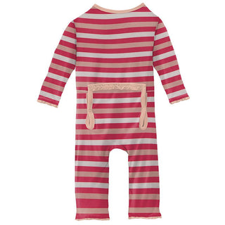 Girl's Print Bamboo Muffin Ruffle Coverall with Zipper - Hopscotch Stripe KicKee Pants