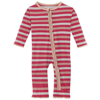 Girl's Print Bamboo Muffin Ruffle Coverall with Zipper - Hopscotch Stripe KicKee Pants