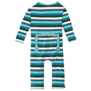 Girl's Print Bamboo Muffin Ruffle Coverall with Zipper - Ice Multi Stripe Baby & Toddler Sleepwear