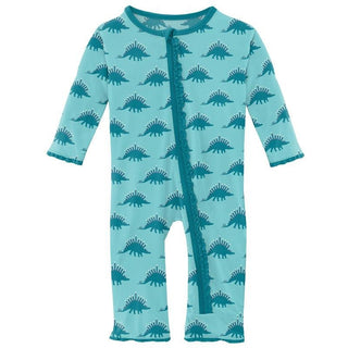 KicKee Pants Girls Print Muffin Ruffle Coverall with Zipper - Iceberg Menorahsaurus WCA22