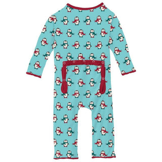 Girl's Print Bamboo Muffin Ruffle Coverall with Zipper - Iceberg Penguins (WCA22) Baby & Toddler Sleepwear