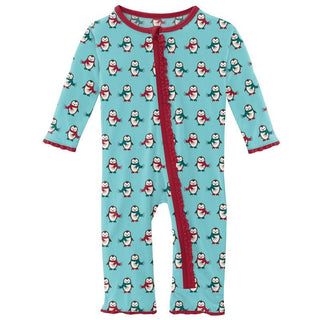 Girl's Print Bamboo Muffin Ruffle Coverall with Zipper - Iceberg Penguins (WCA22) Baby & Toddler Sleepwear