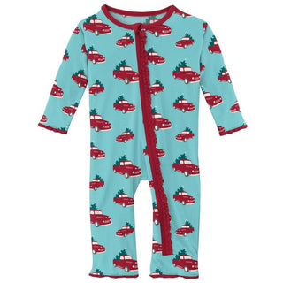 Girl's Print Bamboo Muffin Ruffle Coverall with Zipper - Iceberg Trucks and Trees (WCA22) Baby & Toddler Sleepwear