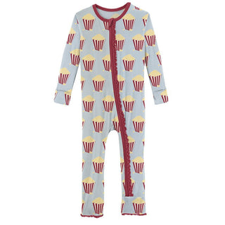 Girl's Print Bamboo Muffin Ruffle Coverall with Zipper - Illusion Blue Popcorn Baby & Toddler Sleepwear