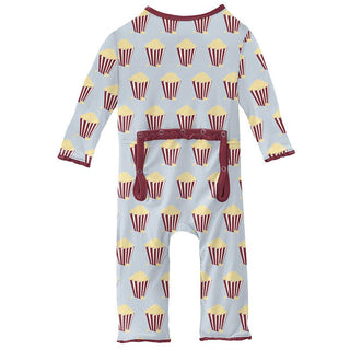 Girl's Print Bamboo Muffin Ruffle Coverall with Zipper - Illusion Blue Popcorn Baby & Toddler Sleepwear