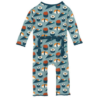 Girl's Print Bamboo Muffin Ruffle Coverall with Zipper - Jade Sushi (15ANV) Baby & Toddler Sleepwear